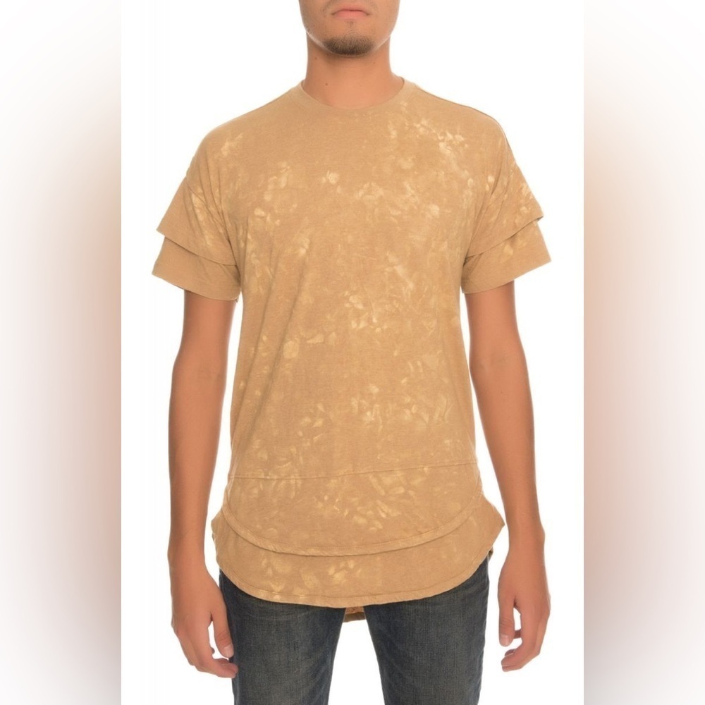 Large The Double Layered Acid Wash Long Tee in Khaki